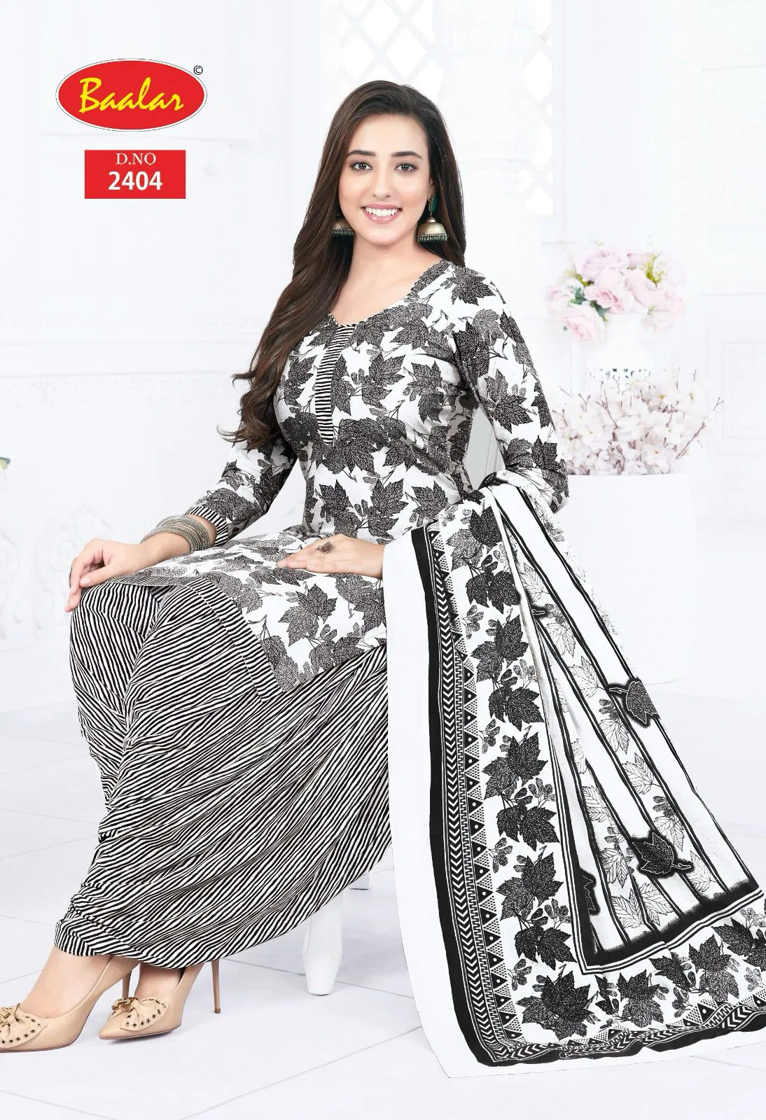 Black & White Patiyala By Baalar Printed Cotton Dress Material Exporters In India